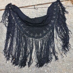 Vintage Black Ribbon Crochet Shawl - Gothic Victorian